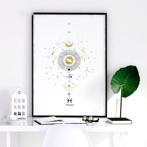 Pisces zodiac sign wall art print