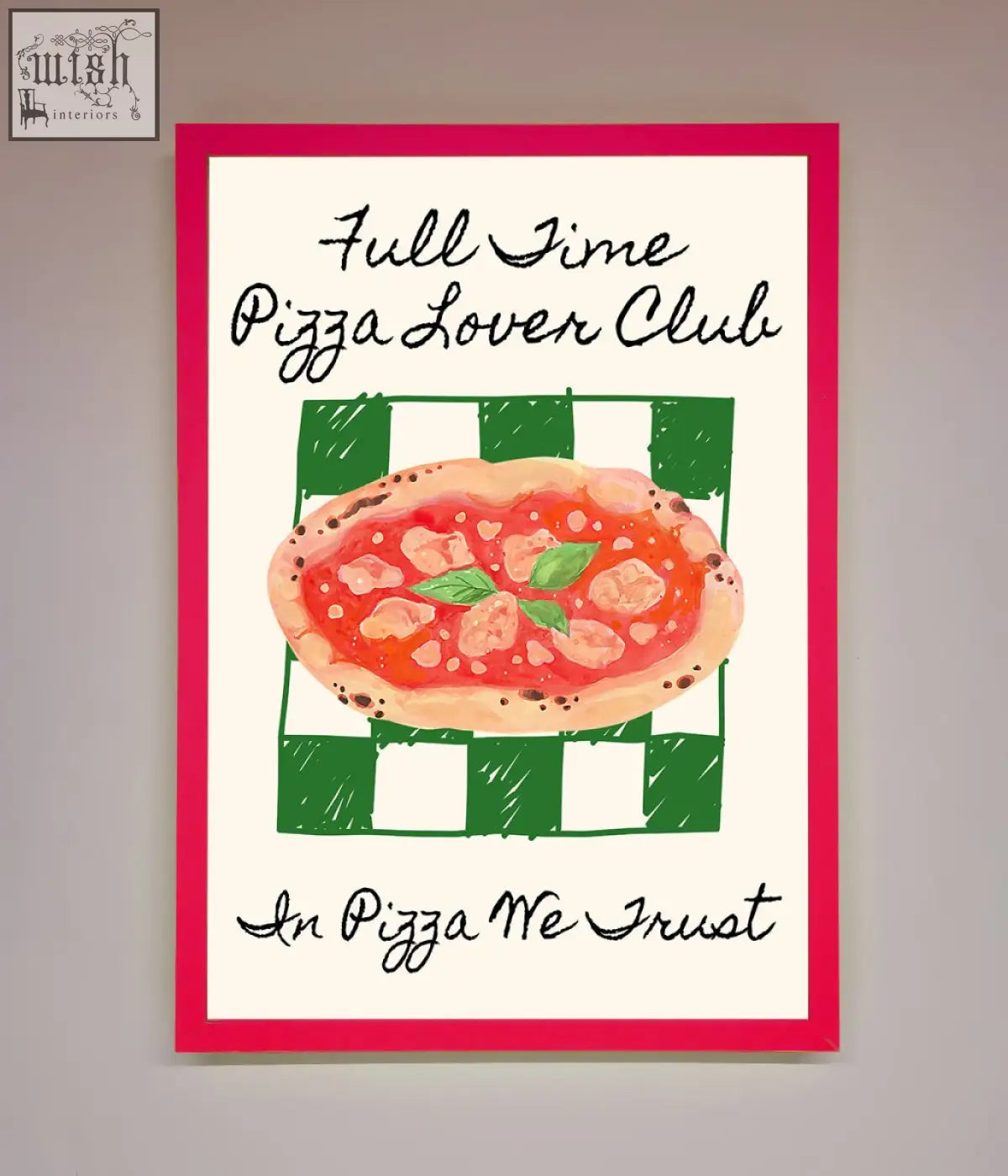 Framed wall art pizza lover club with red border pizza illustration and full time pizza lover club text design