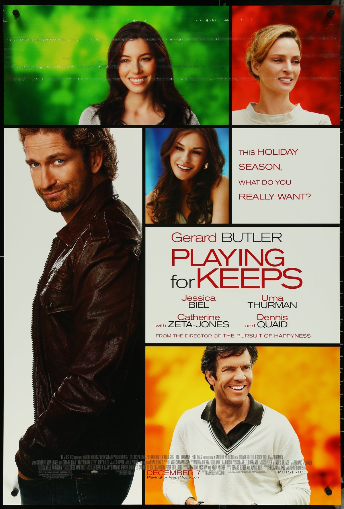 Playing for keeps 2012 original us one sheet movie poster featuring gerard butler in a black leather jacket