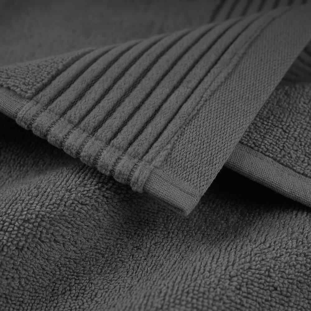 Dark gray plush towels set with ribbed edge and soft absorbent weave perfect for everyday use