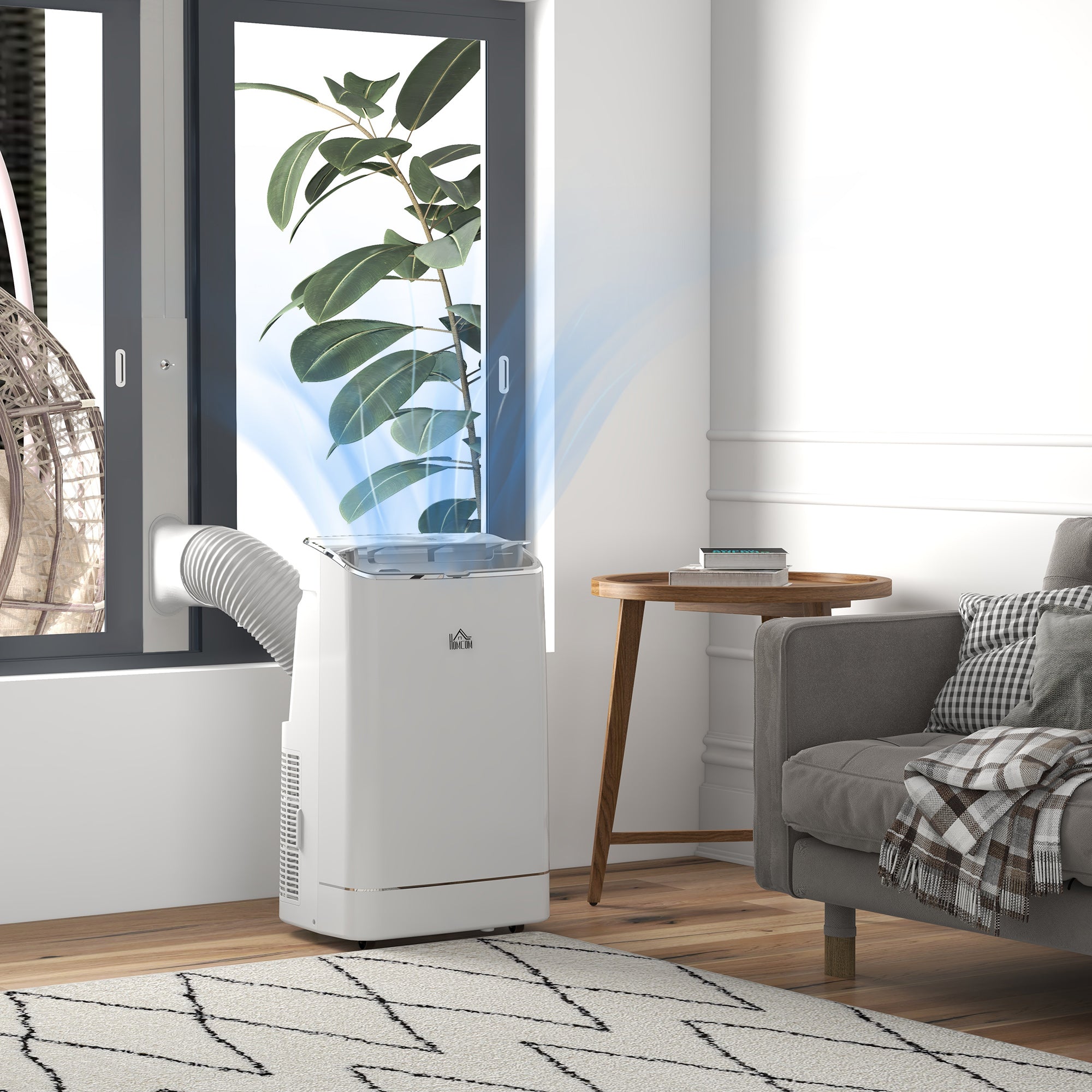HOMCOM 14000 BTU Mobile Air Conditioner, 35m\'c2\'b2, Smart Home WiFi, with Dehumidifier, Fan, 24H Timer, Window Kit, White