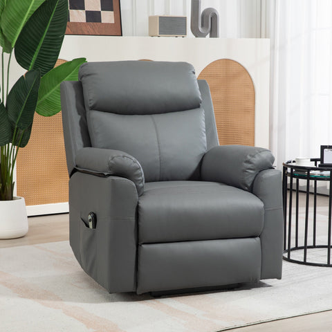 HOMCOM Faux Leather 70\'c2\'b0 Electric Riser Recliner Chair, Charcoal Grey