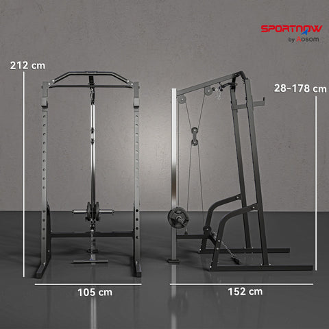 SPORTNOW Power Cage Power Rack with 15-Level Squat Rack, Cable Pulley System, Lat Pulldown & Pull Up Bar