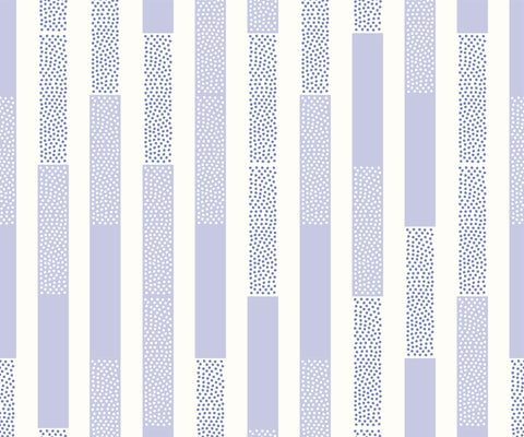 Polka fabric with lavender and white vertical stripes featuring a dotted texture pattern