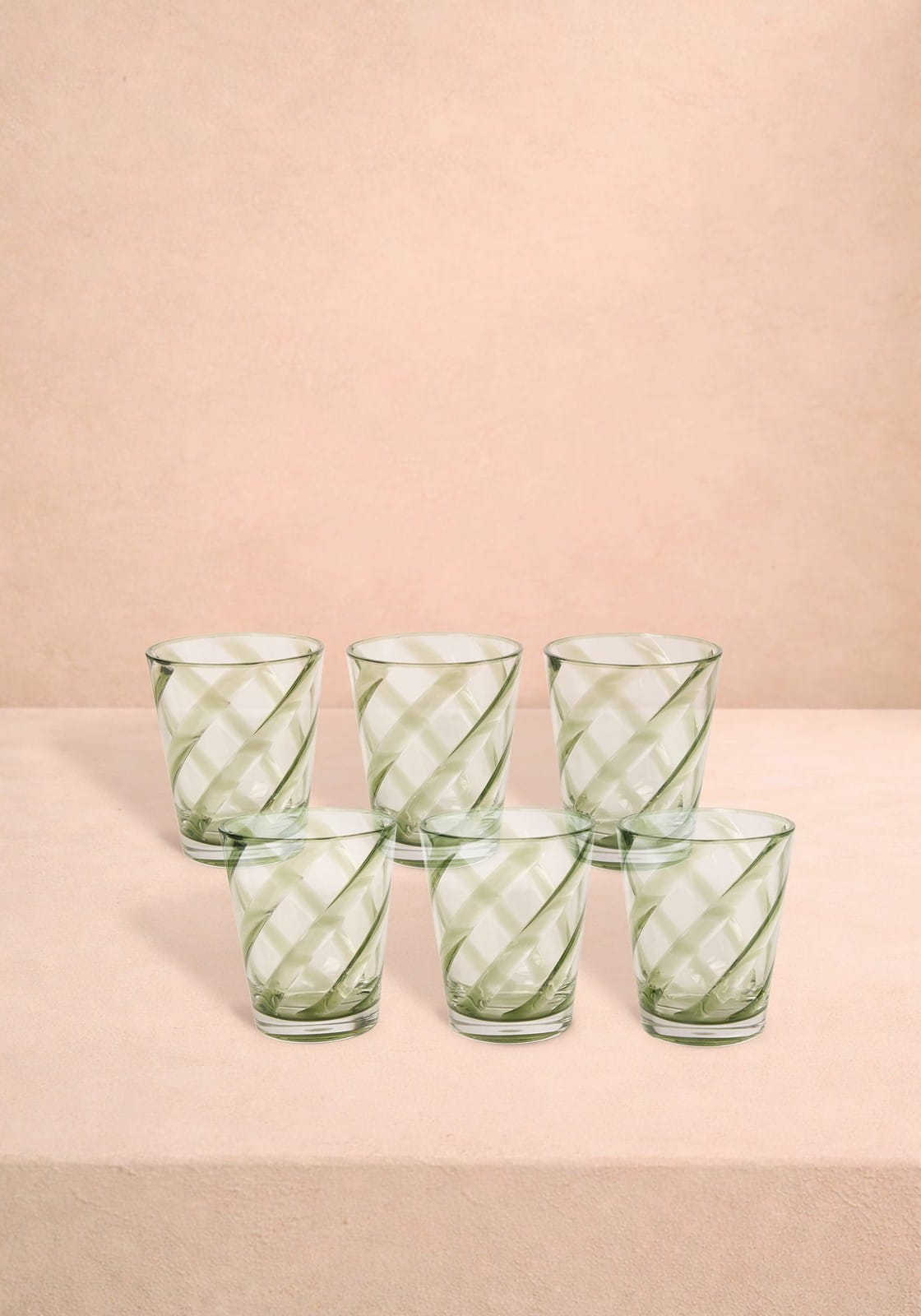Set of six poolside gossip green acrylic tumblers in sage green with twisted diamond pattern perfect for outdoor use