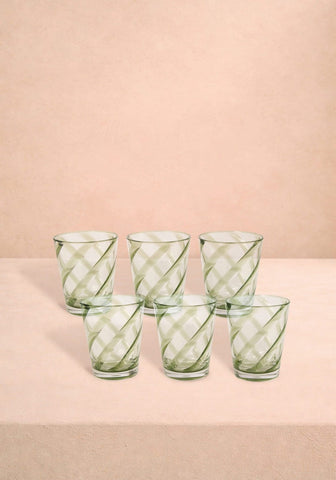 Set of six poolside gossip green acrylic tumblers in sage green with twisted diamond pattern perfect for outdoor use
