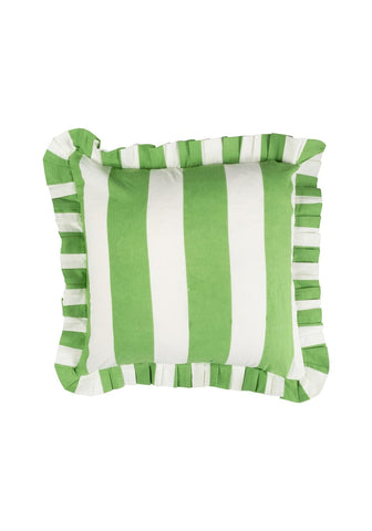 Green Cabana Stripe Ruffled Cushion Cover