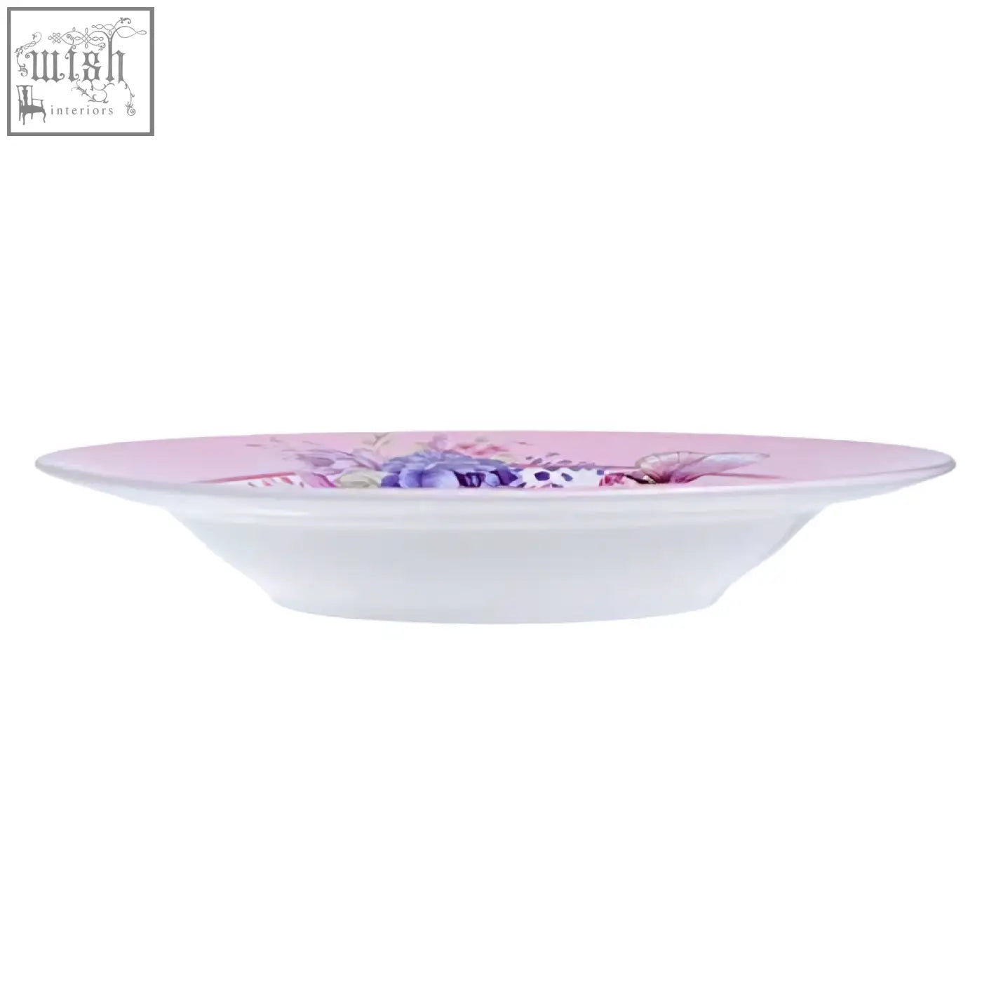 A delicate pink porcelain pasta soup bowl with purple and white floral pattern comes in a gift box set of 4