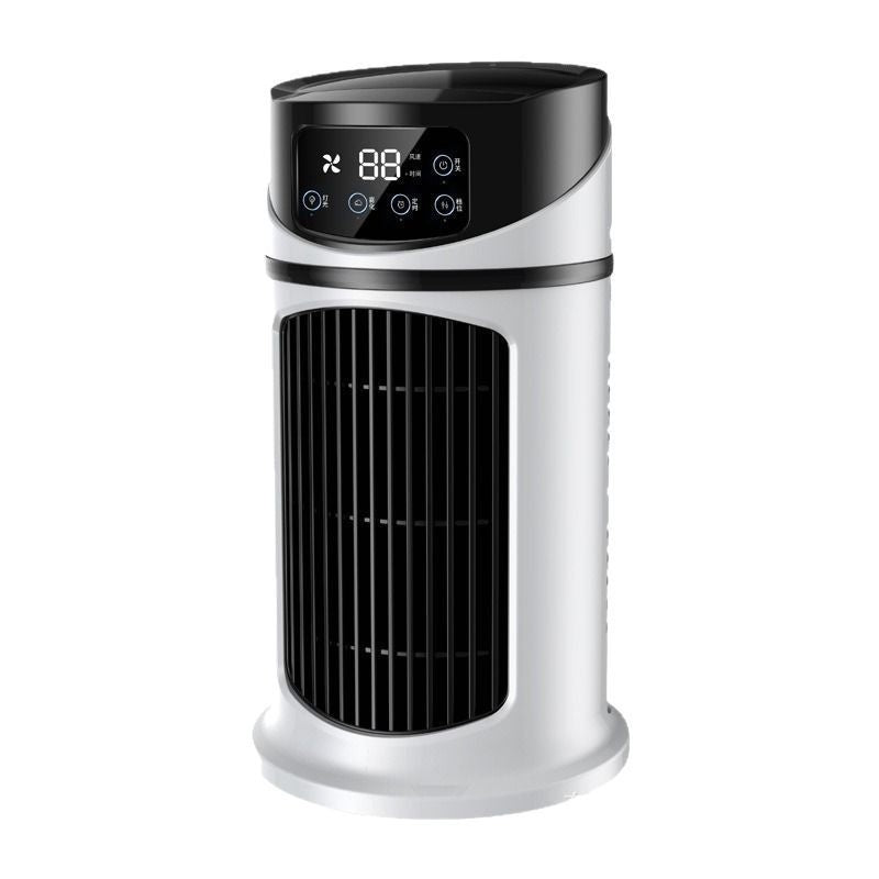 Modern white and black tower-style air conditioner with digital display panel portable cooling fan and air cooler for home office