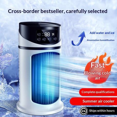 White and black portable air conditioner cooling fan with digital display and atomization humidification for home office use