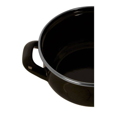 Porter black enamel 12cm casserole dish with glossy black finish and sturdy curved handle for easy cooking