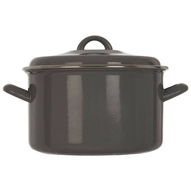 Dark gray porter grey enamel 22cm casserole dish with lid and side handles perfect for cooking and serving