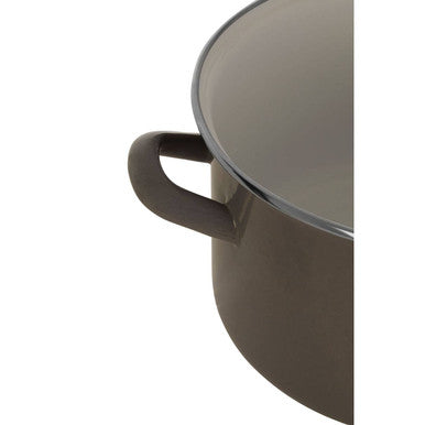 Porter grey enamel 22cm casserole dish with grey enamel coating, matching lid, and sturdy curved handle