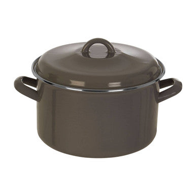 Dark gray porter grey enamel 22cm casserole dish with matching lid and side handles for easy cooking and serving