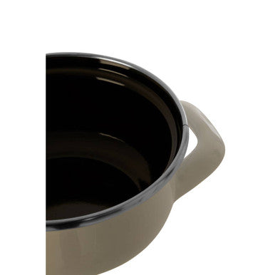 Porter white enamel 10cm mini casserole dish cream-colored enamel pot with black interior and silver rim single handle