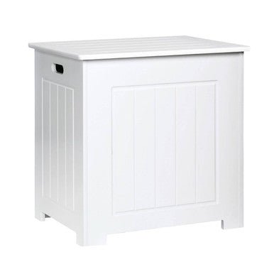 White wooden Portland storage chest with slatted lid and vertical paneling for stylish storage solutions
