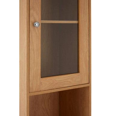 Portland tall oak veneer cabinet light oak wooden cabinet with glass door and silver knob