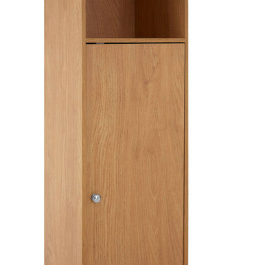Light oak wooden tall cabinet with single door and small shelf made from oak veneer for stylish storage