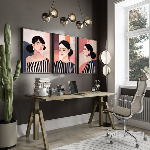 Poster Frame Large | Set of 3 Boho Women Wall art Prints