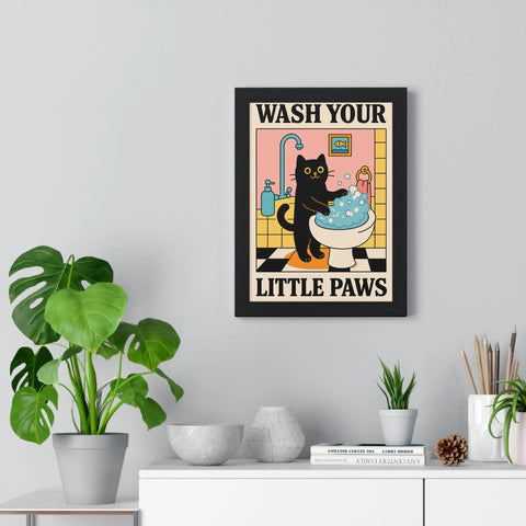 Funny Cat Bathroom Print – Wash Your Little Paws Wall Art