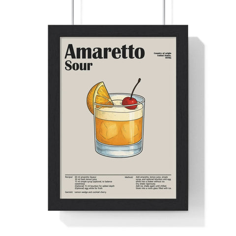 Amaretto Sour Cocktail Poster – Classic Bar Drink Wall Art – Framed or Unframed
