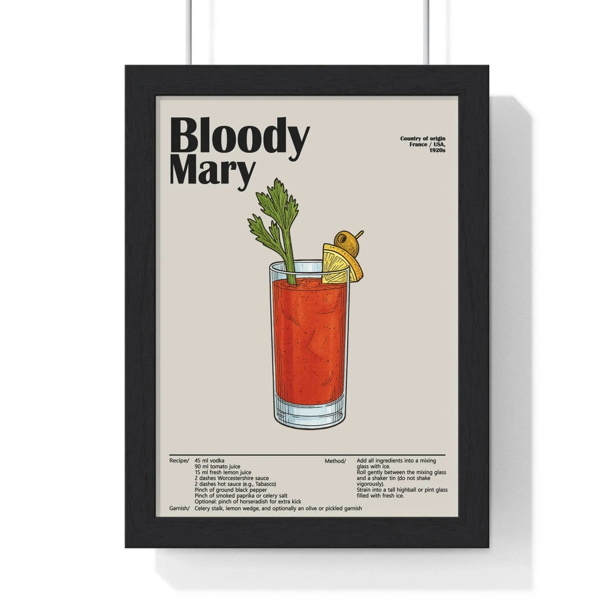 Bloody Mary Cocktail Poster – Classic Brunch Drink Wall Art – Framed or Unframed