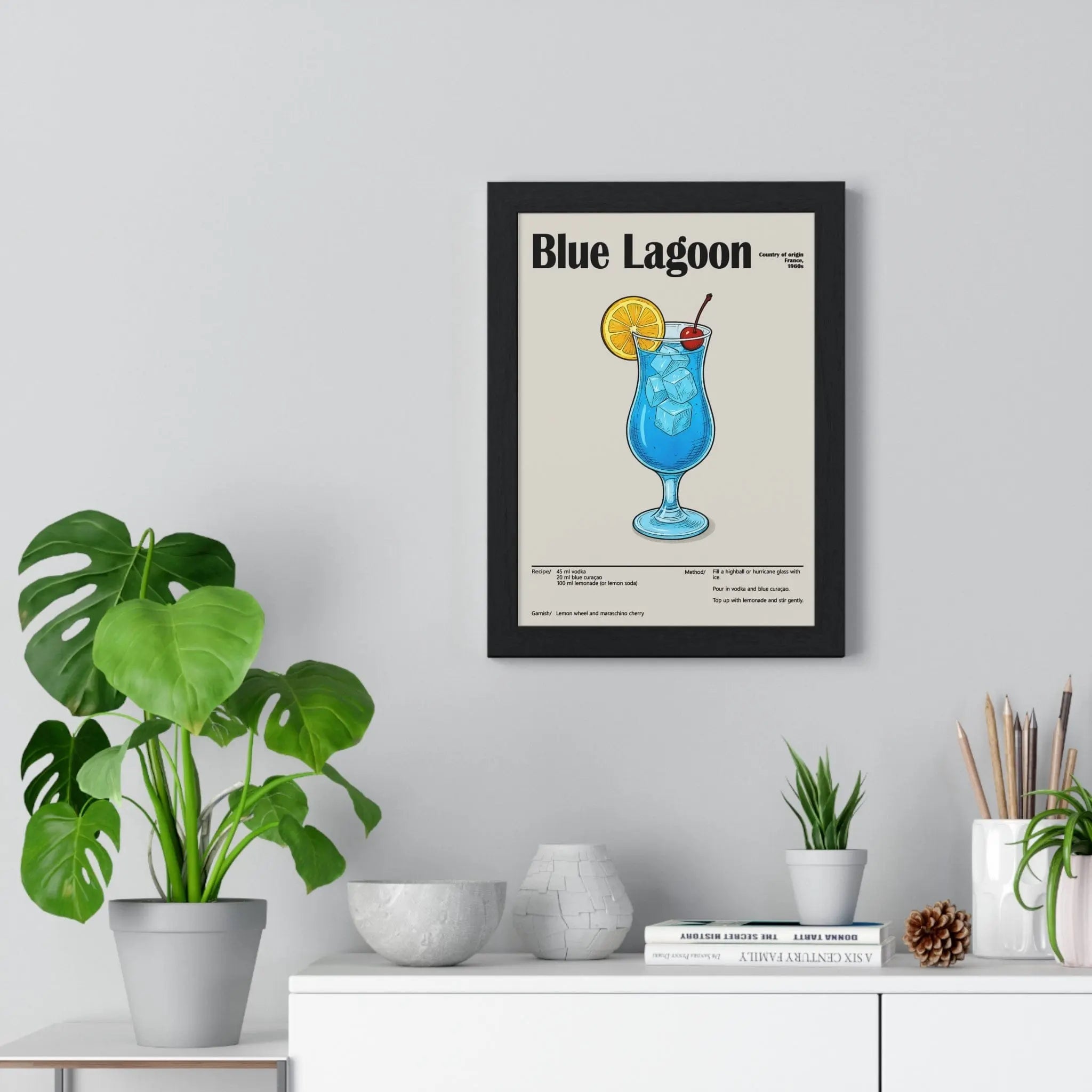 Blue Lagoon Cocktail Poster – Bright Retro Drink Wall Art – Framed or Unframed