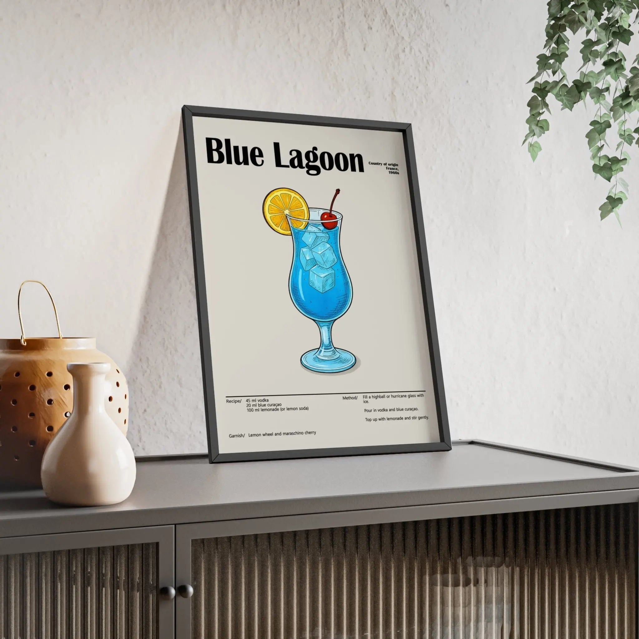 Blue Lagoon Cocktail Poster – Bright Retro Drink Wall Art – Framed or Unframed
