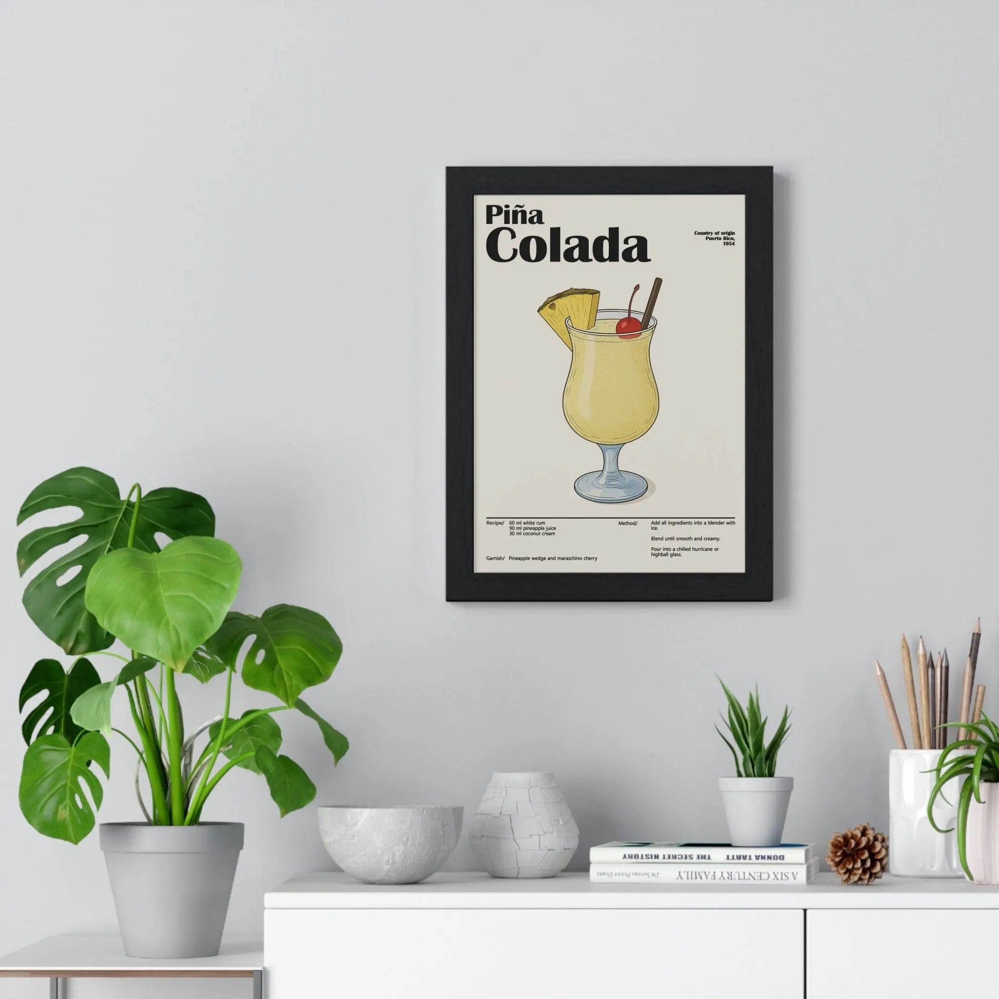 Piña Colada Cocktail Poster – Tropical Drink Wall Art – Framed or Unframed