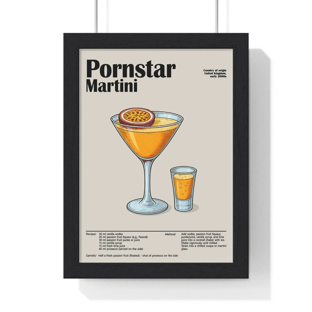 Pornstar Martini Cocktail Poster – Bold Party Drink Wall Art – Framed or Unframed