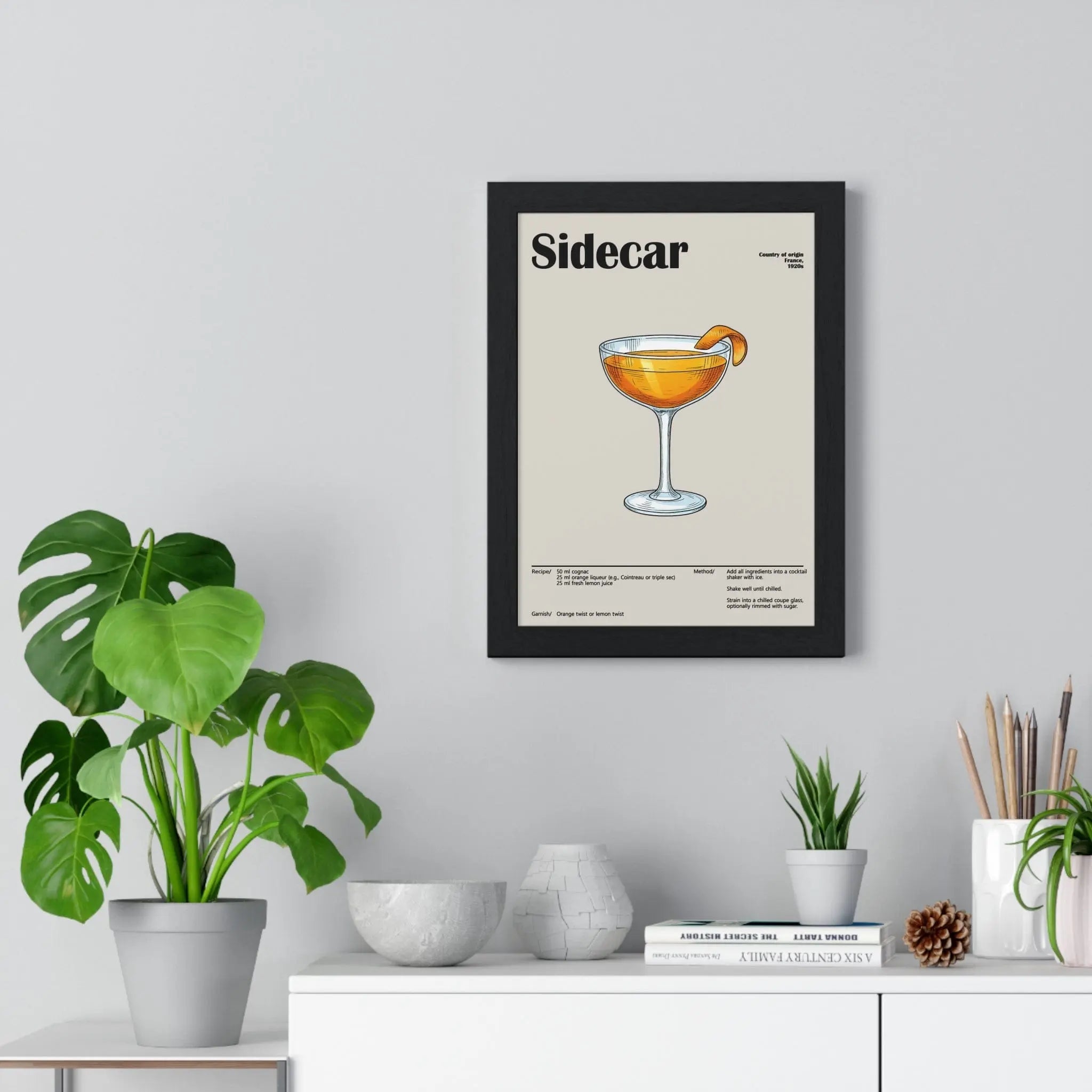 Sidecar Cocktail Poster – Classic Cognac Drink Wall Art – Framed or Unframed