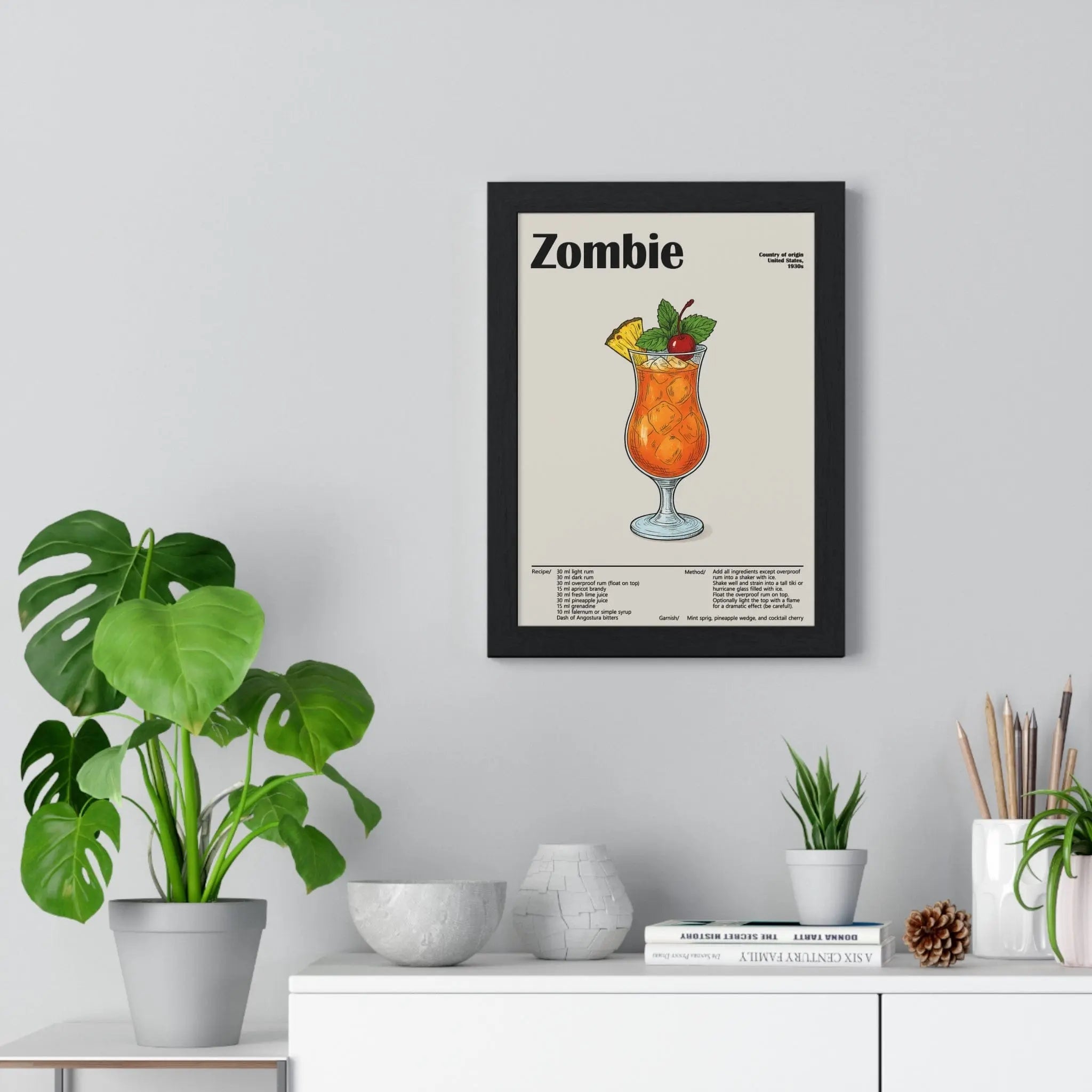 Zombie Cocktail Poster – Bold Tiki Bar Wall Art – Framed or Unframed
