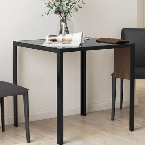 HOMCOM Modern Square Dining Table for 2-4 People, with Glass Top & Metal Legs, Black