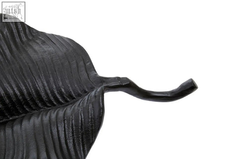 Prato black finish leaf dish made of black cast iron with detailed vein texture perfect as a leaf dish serving tray