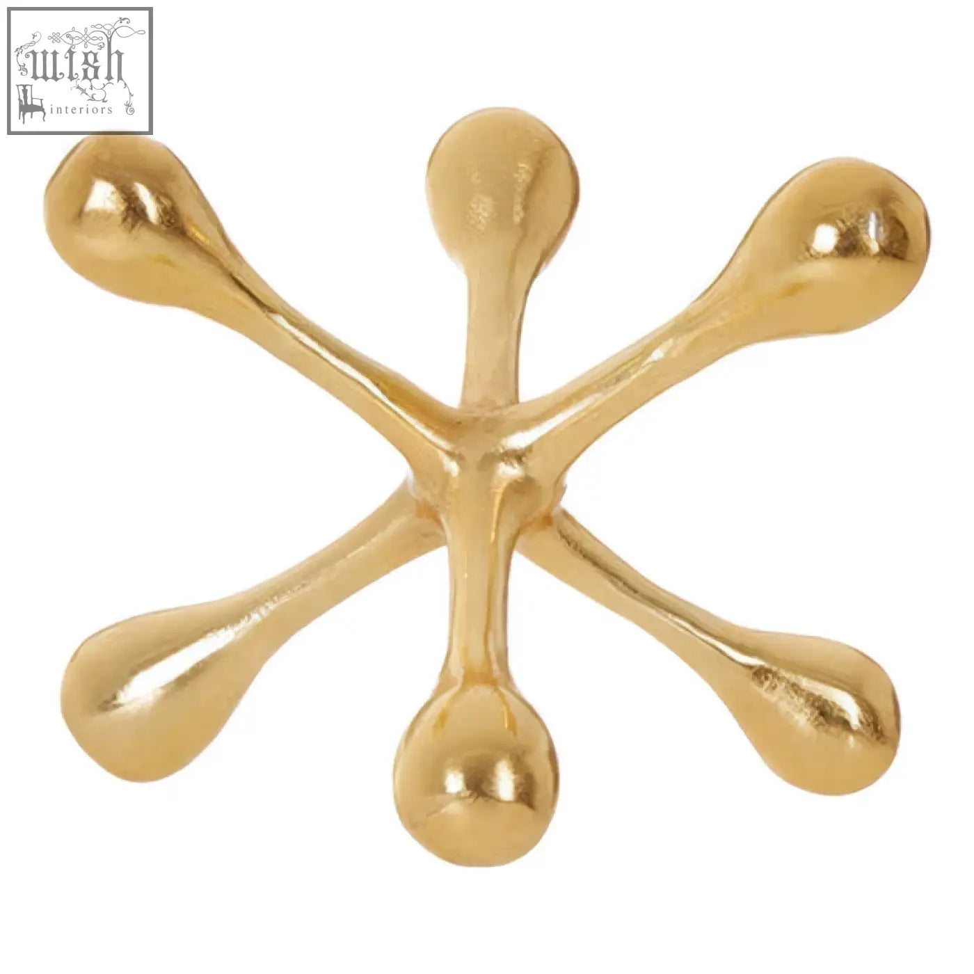 Prato gold finish jack sculpture metallic star shaped decorative object with six teardrop arms in gold finish