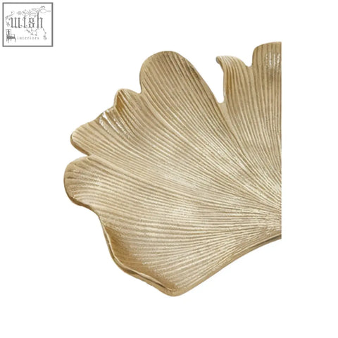 Prato large decorative wall art shaped like a ginkgo leaf with antique gold finish and intricate gold texture