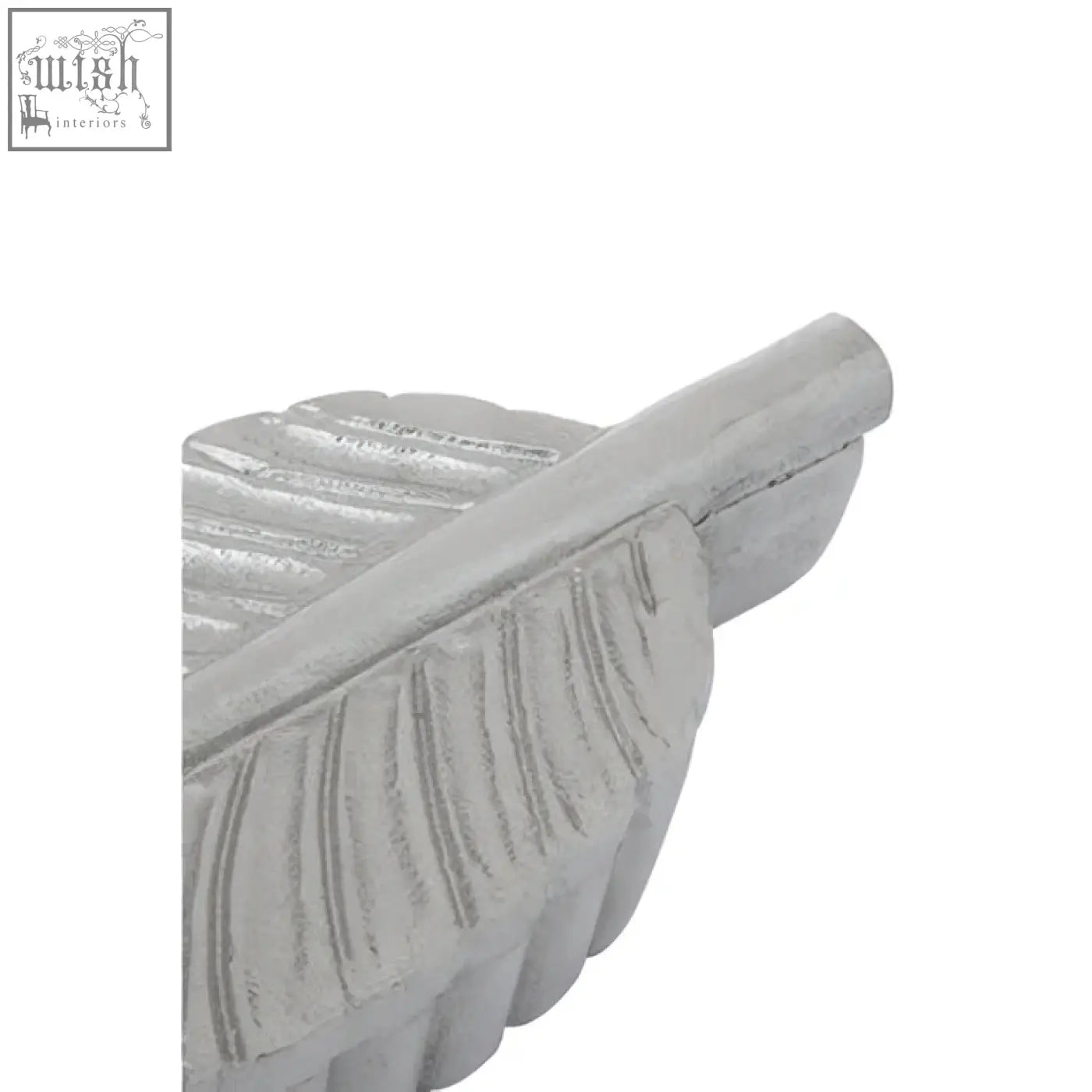 Gray cast iron leaf-shaped decorative tray with embossed veins in a silver plume box finish perfect for stylish storage