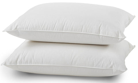 Two white rectangular pillows with soft plush texture and subtle stitching premium hypoallergenic microfibre pillow