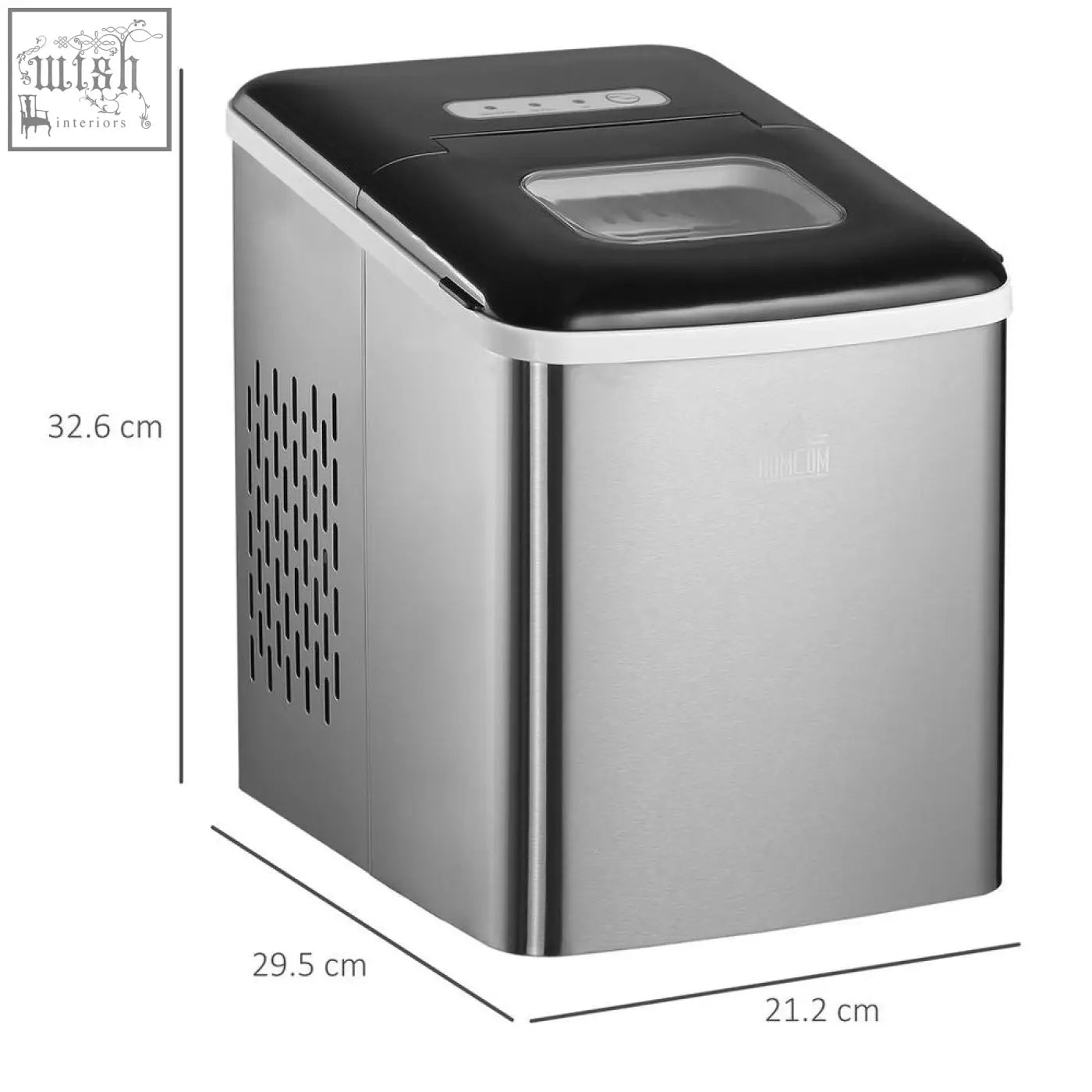 Premium portable stainless steel ice maker machine with black top and transparent door for home use