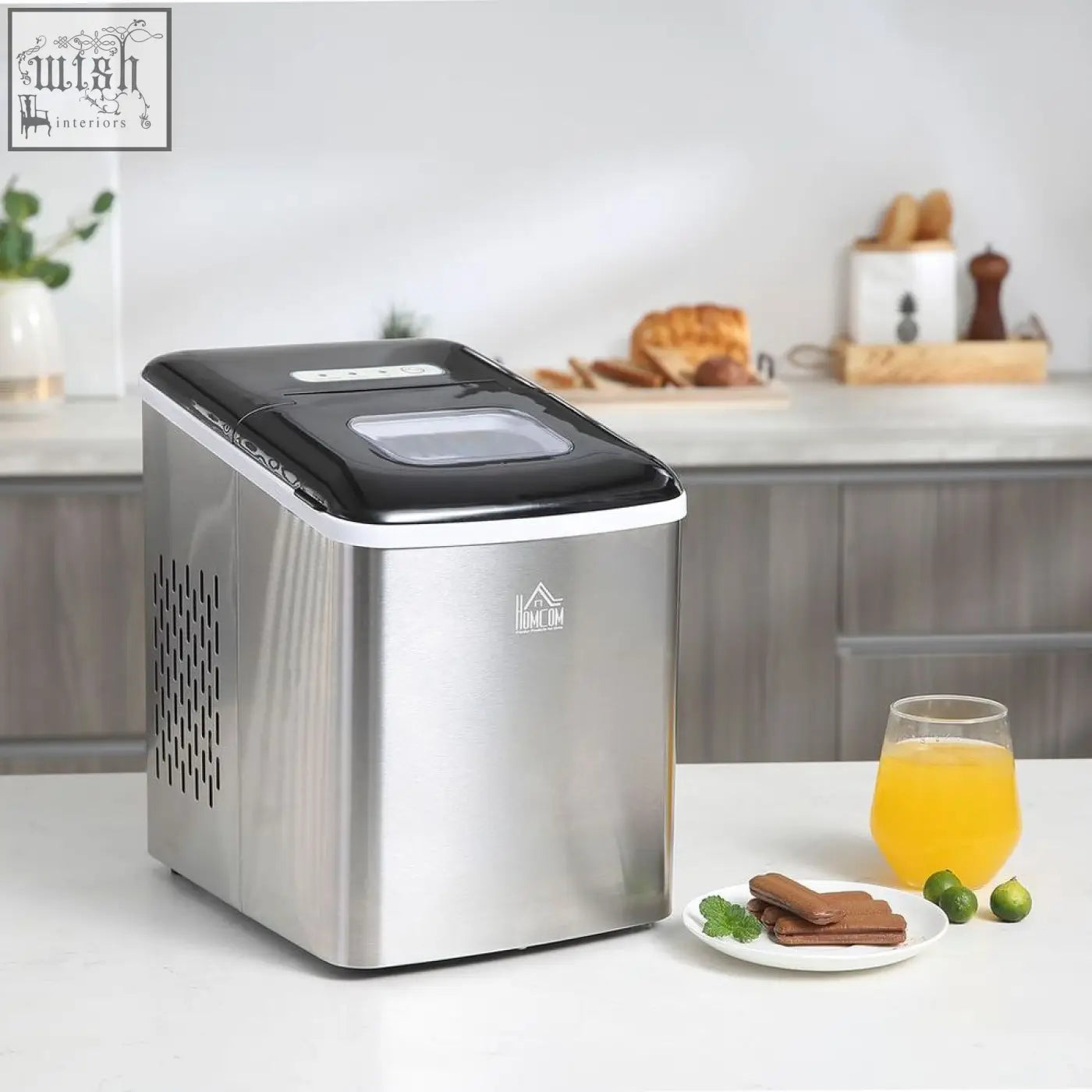 Stainless steel black and white home dm ice maker machine with 12kg capacity and self-cleaning feature