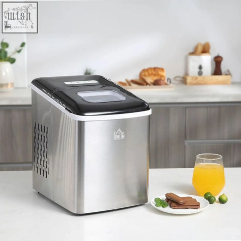 Stainless steel black and white home dm ice maker machine with 12kg capacity and self-cleaning feature