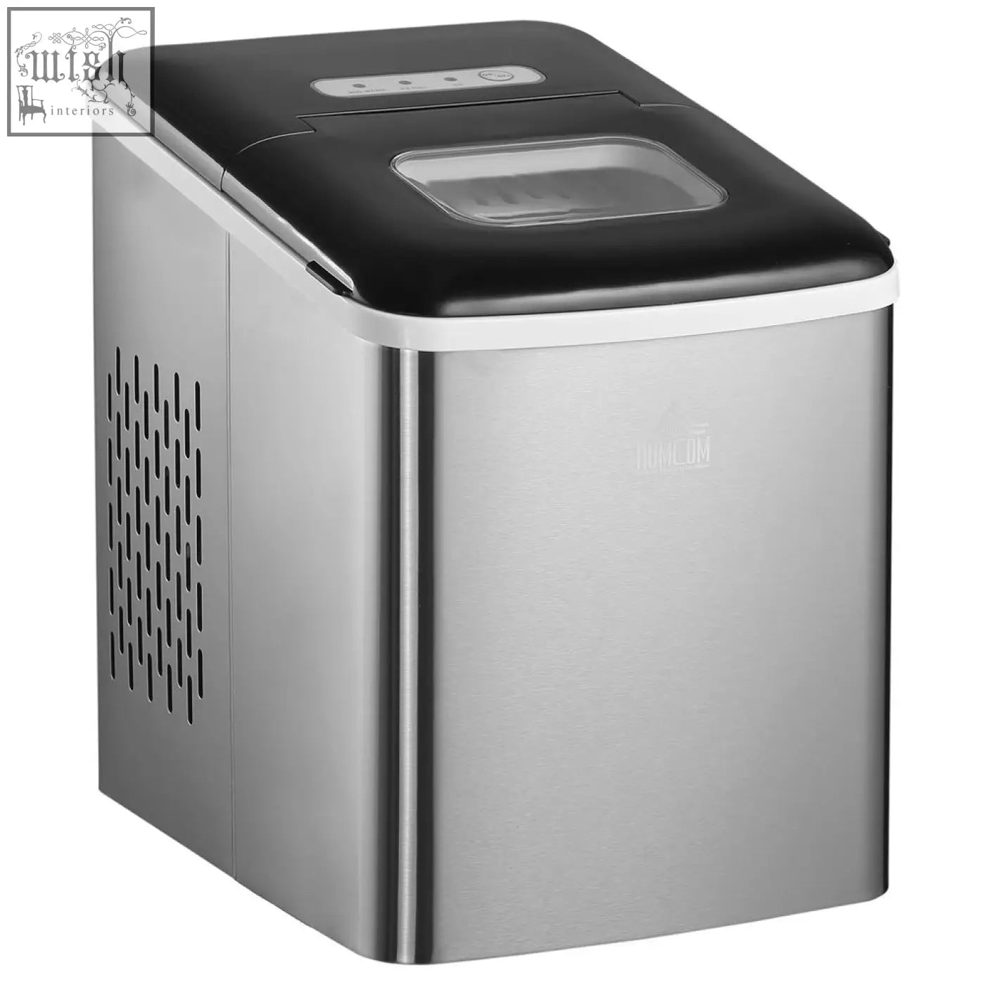 Premium portable stainless steel ice maker machine with black top and transparent window for home use