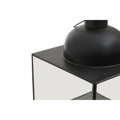 Small antique black metal lantern with matte finish domed top and minimalist square base called preston small antique black lantern