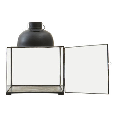 Preston small antique black lantern with glass panels and domed top in a small antique black metal design