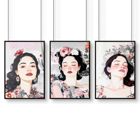 Print Sets Of 3 | Set of 3 Boho Women Wall art Prints