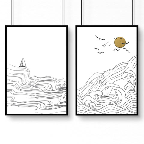 Paintings of beach | set of 2 wall art prints