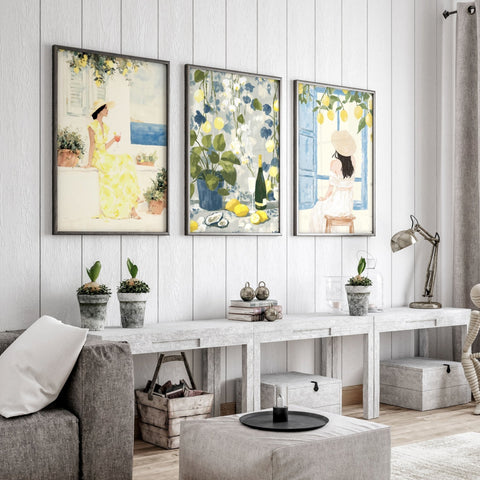 Prints of Lemons | Set of 3 Italian Lifestyle Wall art Prints