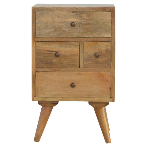 Nordic Style 4-Drawer Multi Bedside Table | Oak-Ish Solid Mango Wood