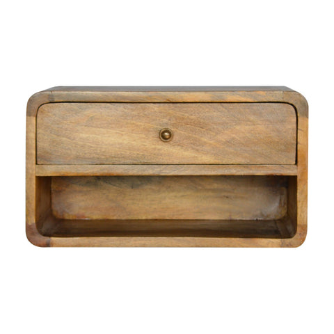 Floating Curve Open Slot Bedside Table | Oak-Ish Mango Wood Wall-Mounted