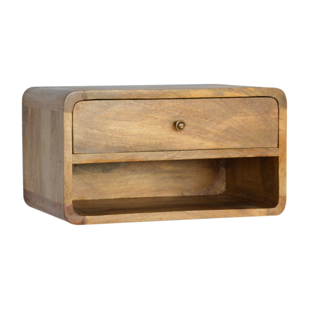 Floating Curve Open Slot Bedside Table | Oak-Ish Mango Wood Wall-Mounted